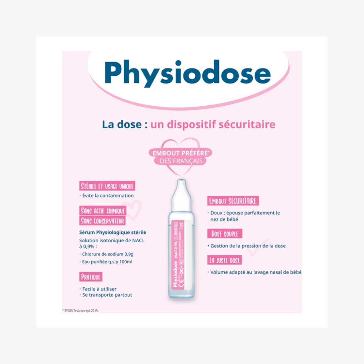 Sérum physiologique PHYSIODOSE - Boîte de 100 unidoses de 5ml