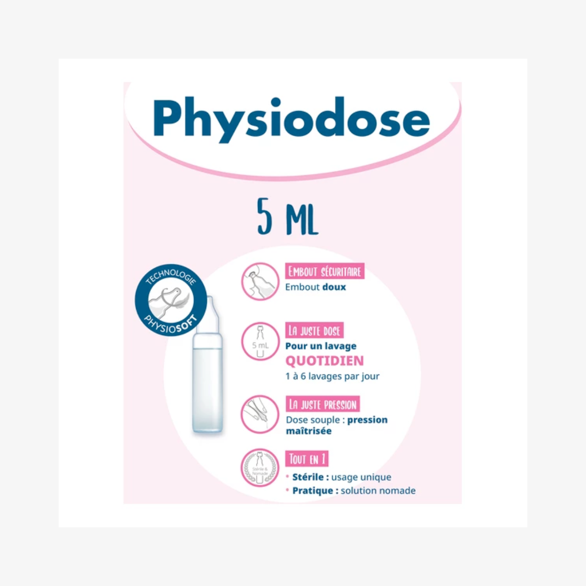 Sérum physiologique PHYSIODOSE - Boîte de 100 unidoses de 5ml