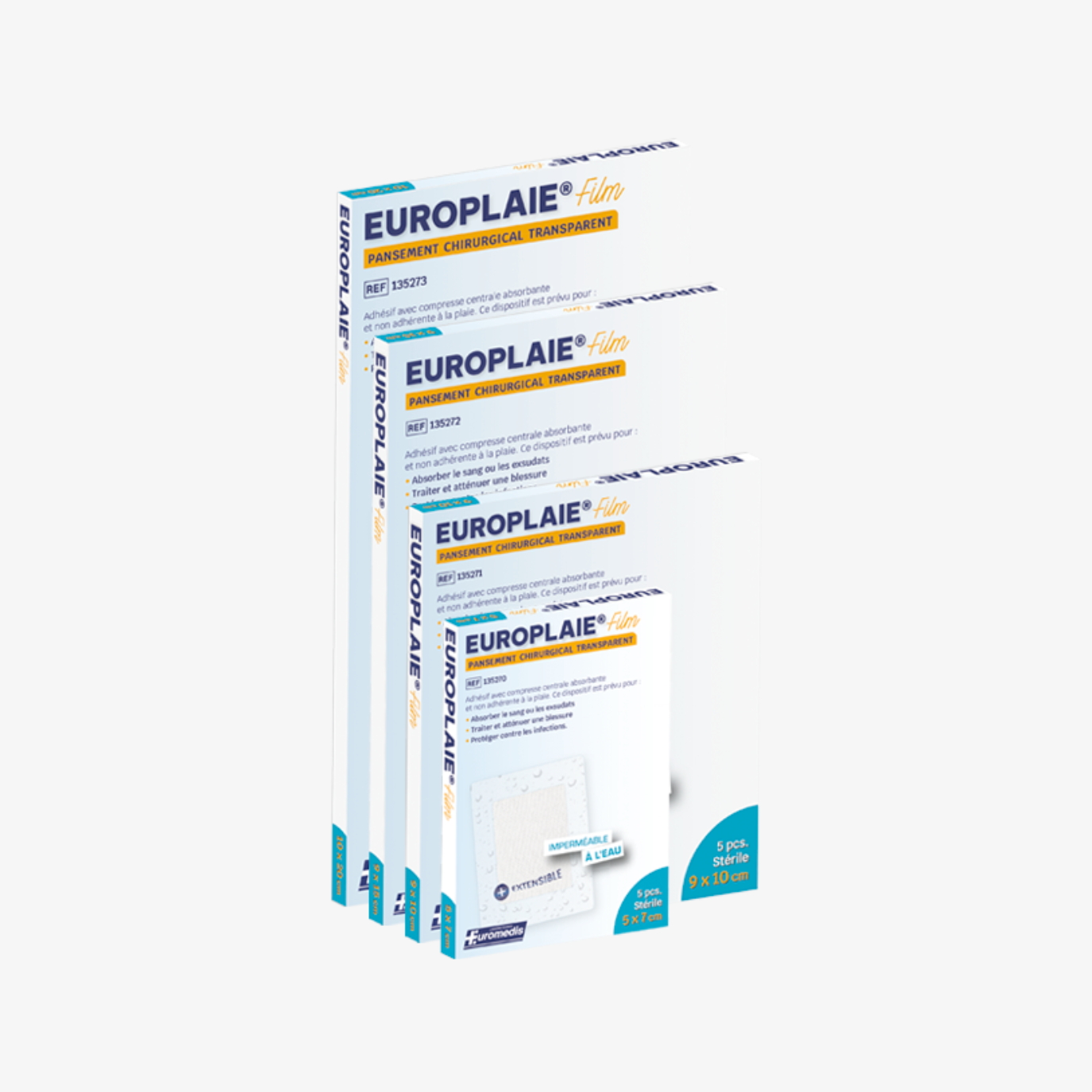 EUROPLAIE Pansement adhésif transparent stérile avec compresse - Boîte de 5